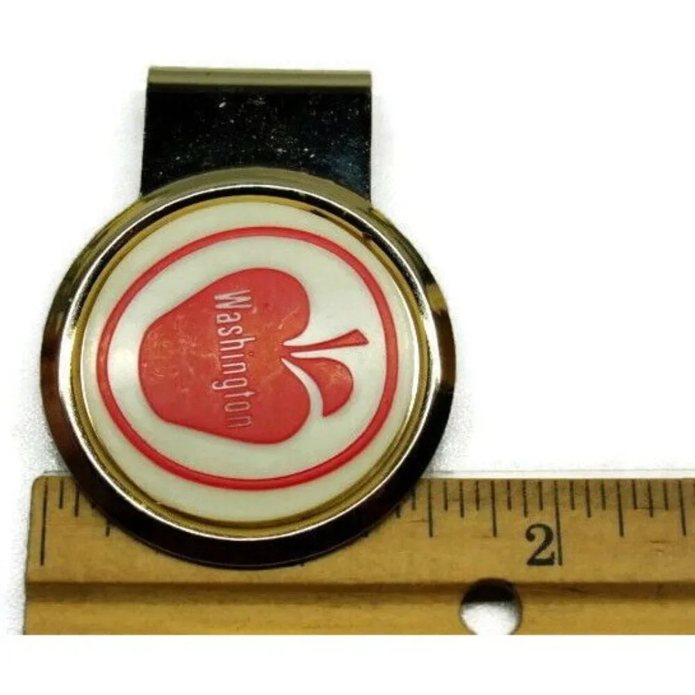 Money Clip Stainless Steel Washington Apples Advertisement Cash Holder Silver